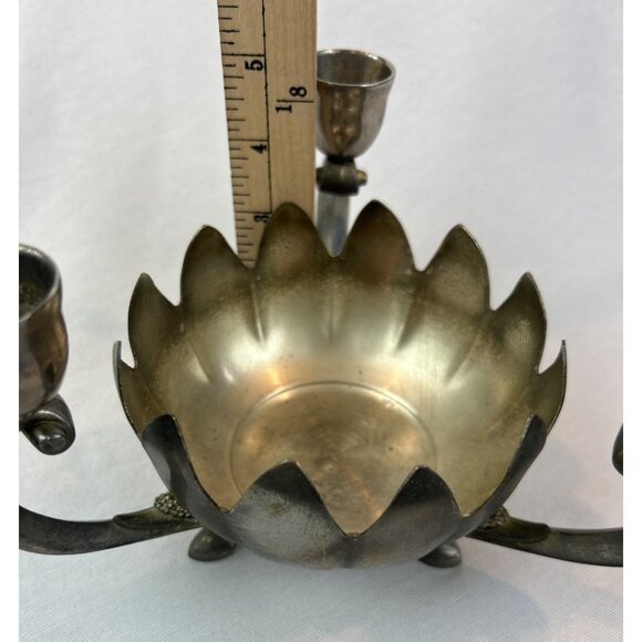 Vintage Silver Plated Lotus Flower Bowl 3-Candle Holder - Picture 12 of 12
